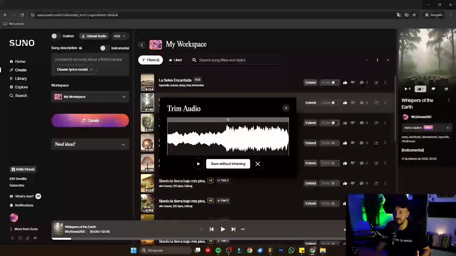 Interfaz de subida de audio en Suo