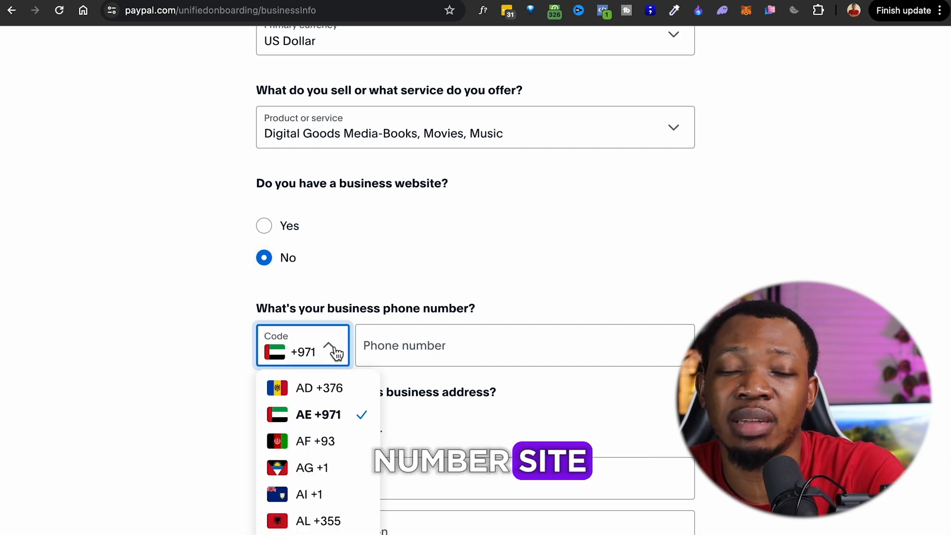 Entering business information