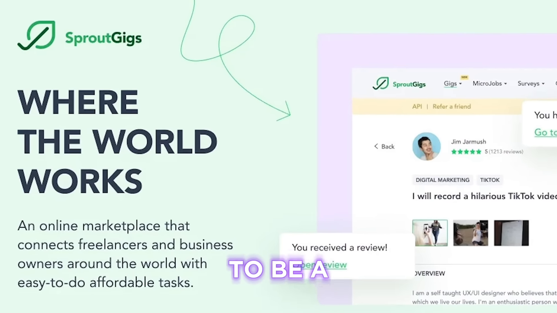 SproutGig homepage showing various tasks and earnings