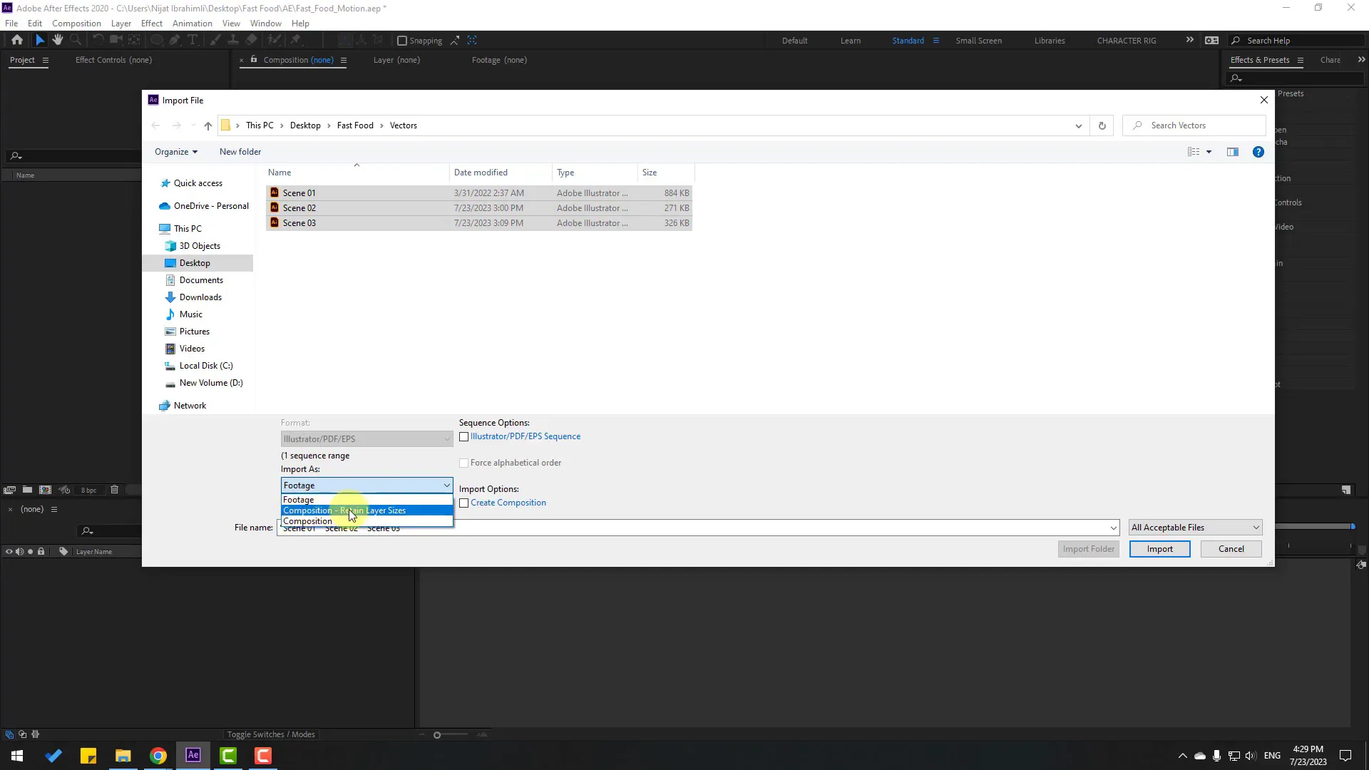 Starting a new After Effects project and importing files