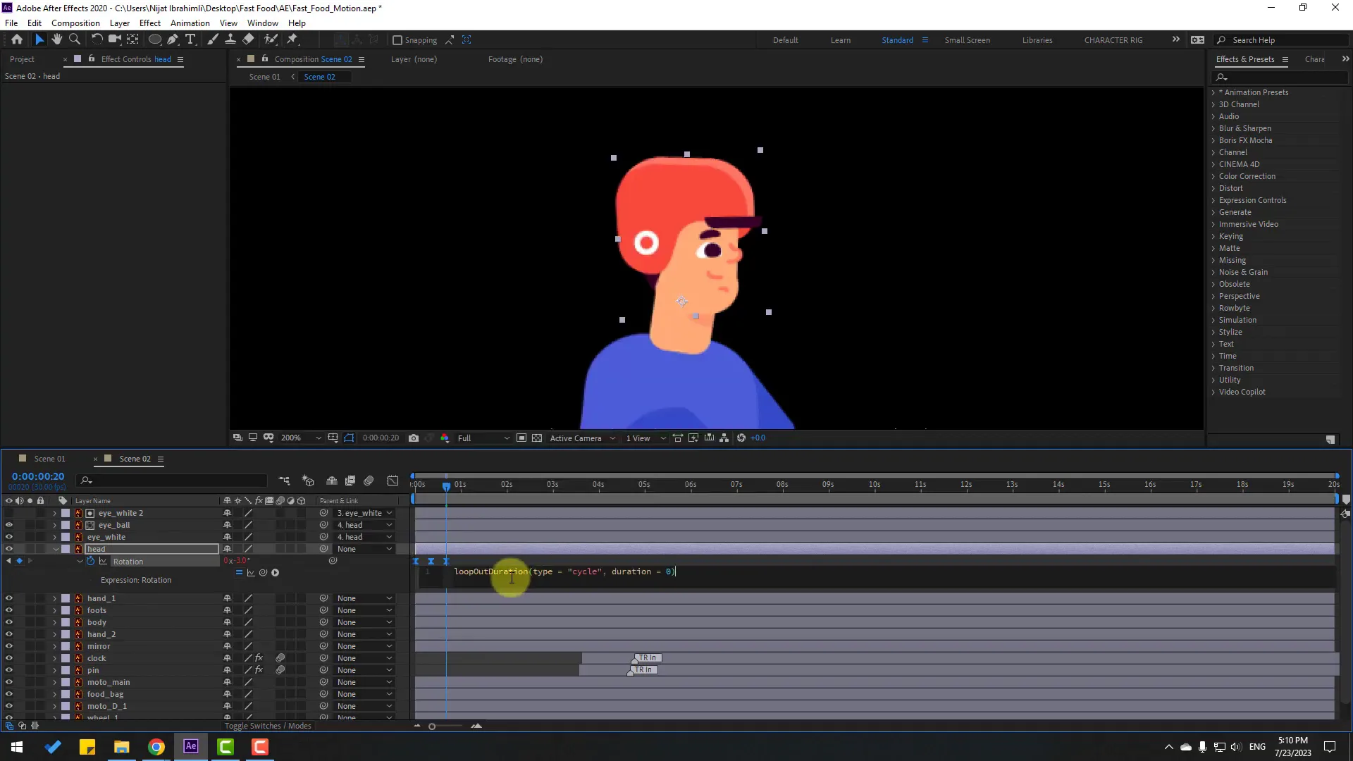 Using loopOut expression for continuous rotation animation