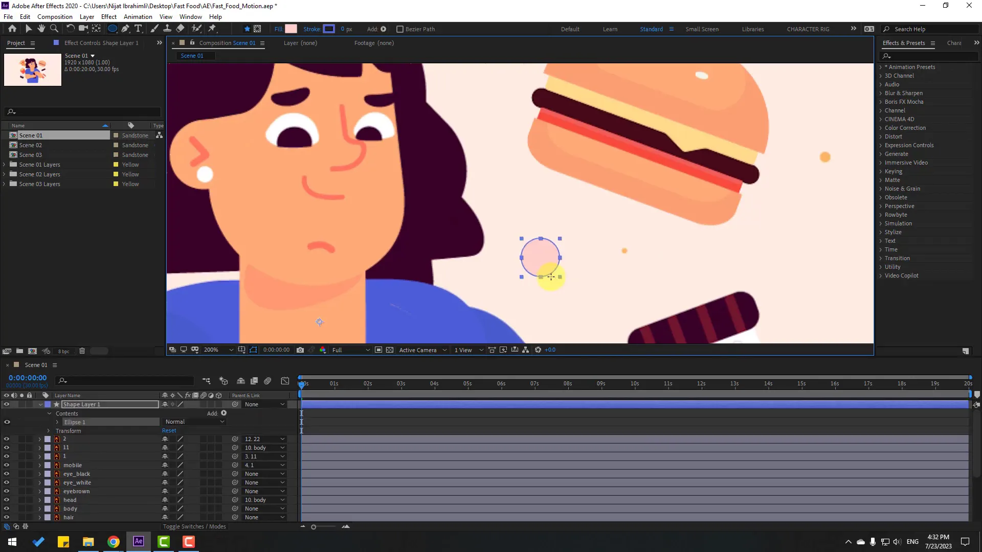 Creating and animating eyeballs with ellipse tool and alpha matte