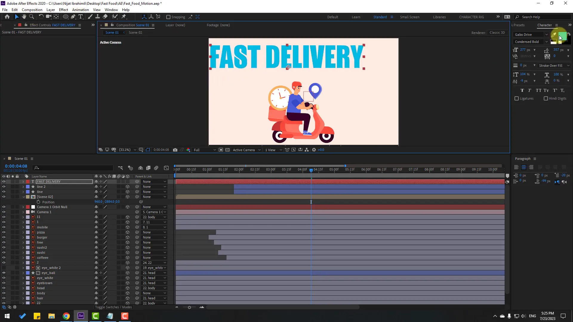 Animating text layers with scaling and opacity keyframes