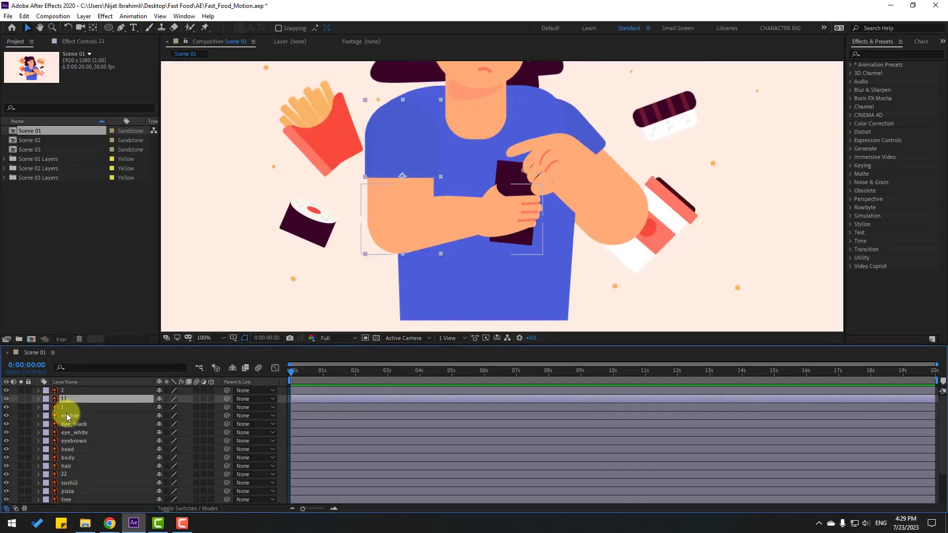 Adjusting anchor points and parenting layers for rigging