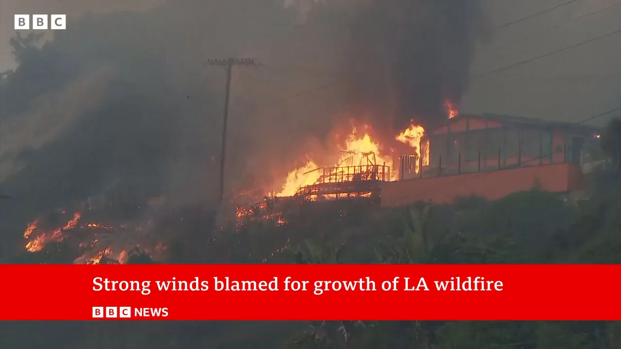 Live scene in Pacific Palisades with burning buildings