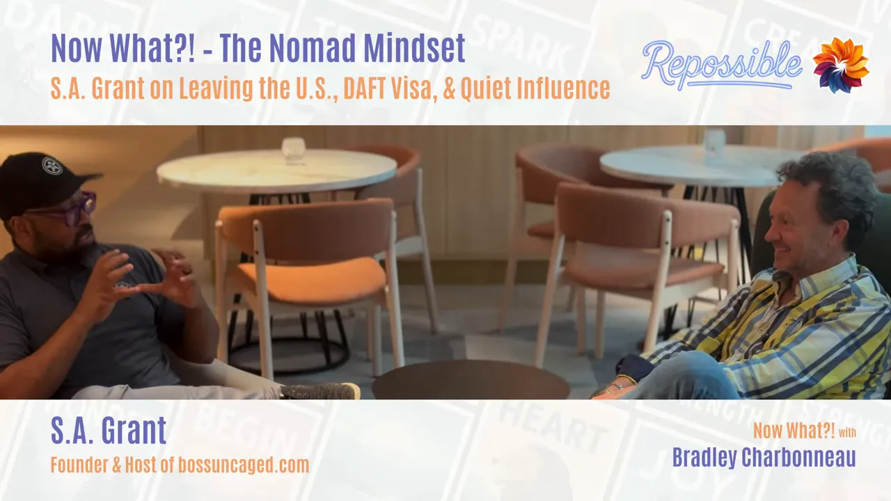 Two people smiling and talking; magnetism quote on screen