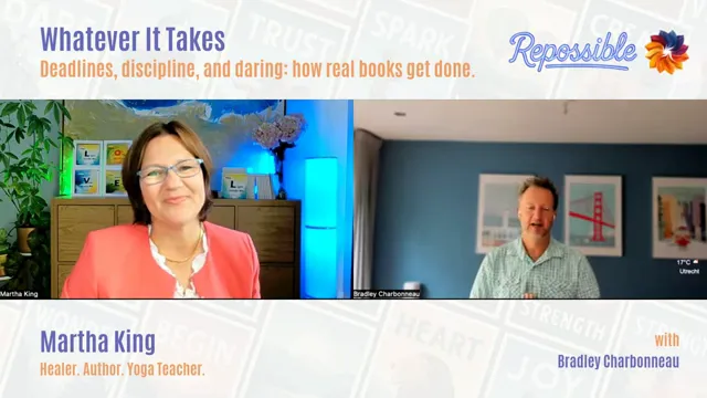 Martha with her books on the shelf behind her