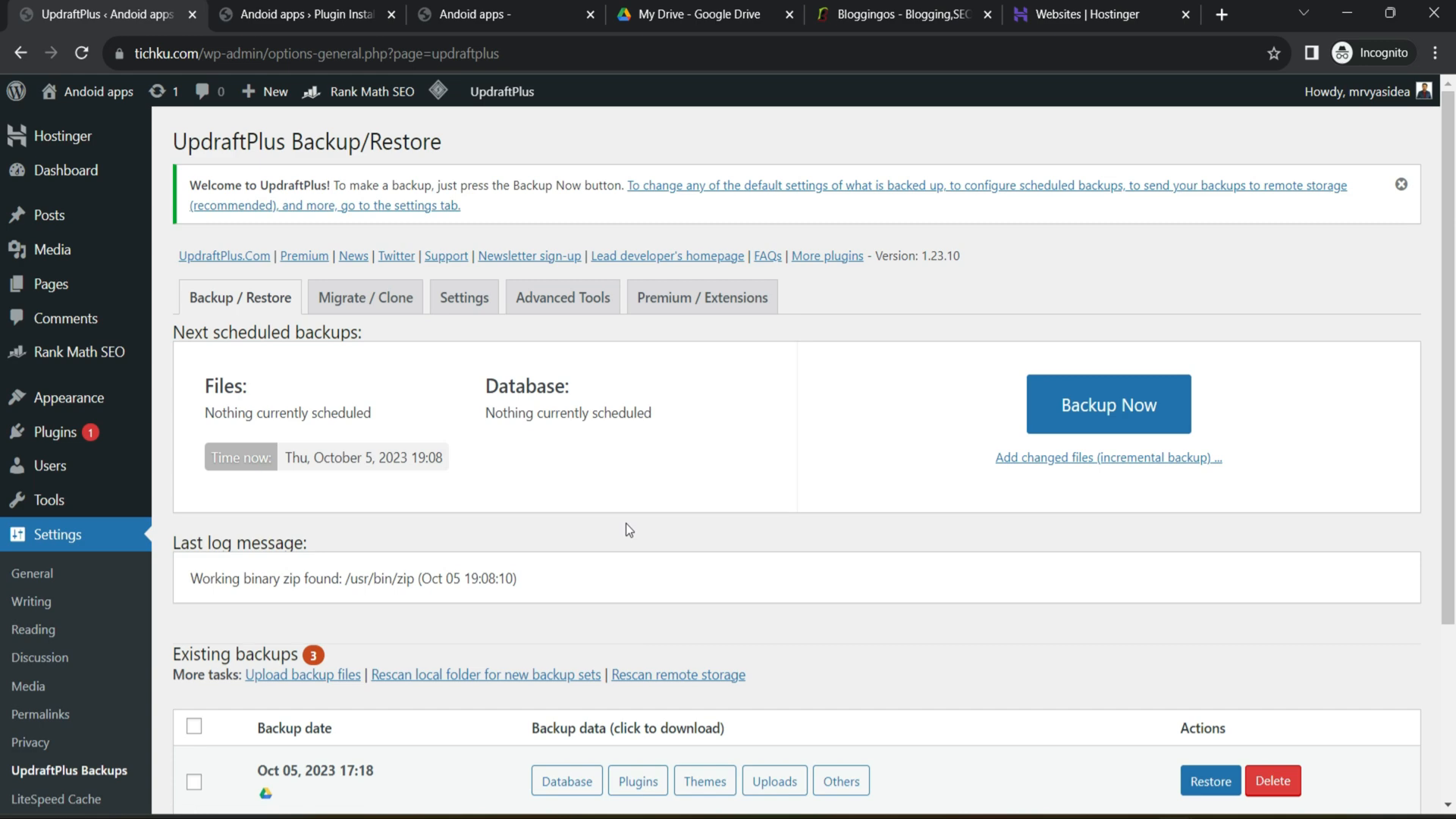 UpDraftPlus Settings Configuration