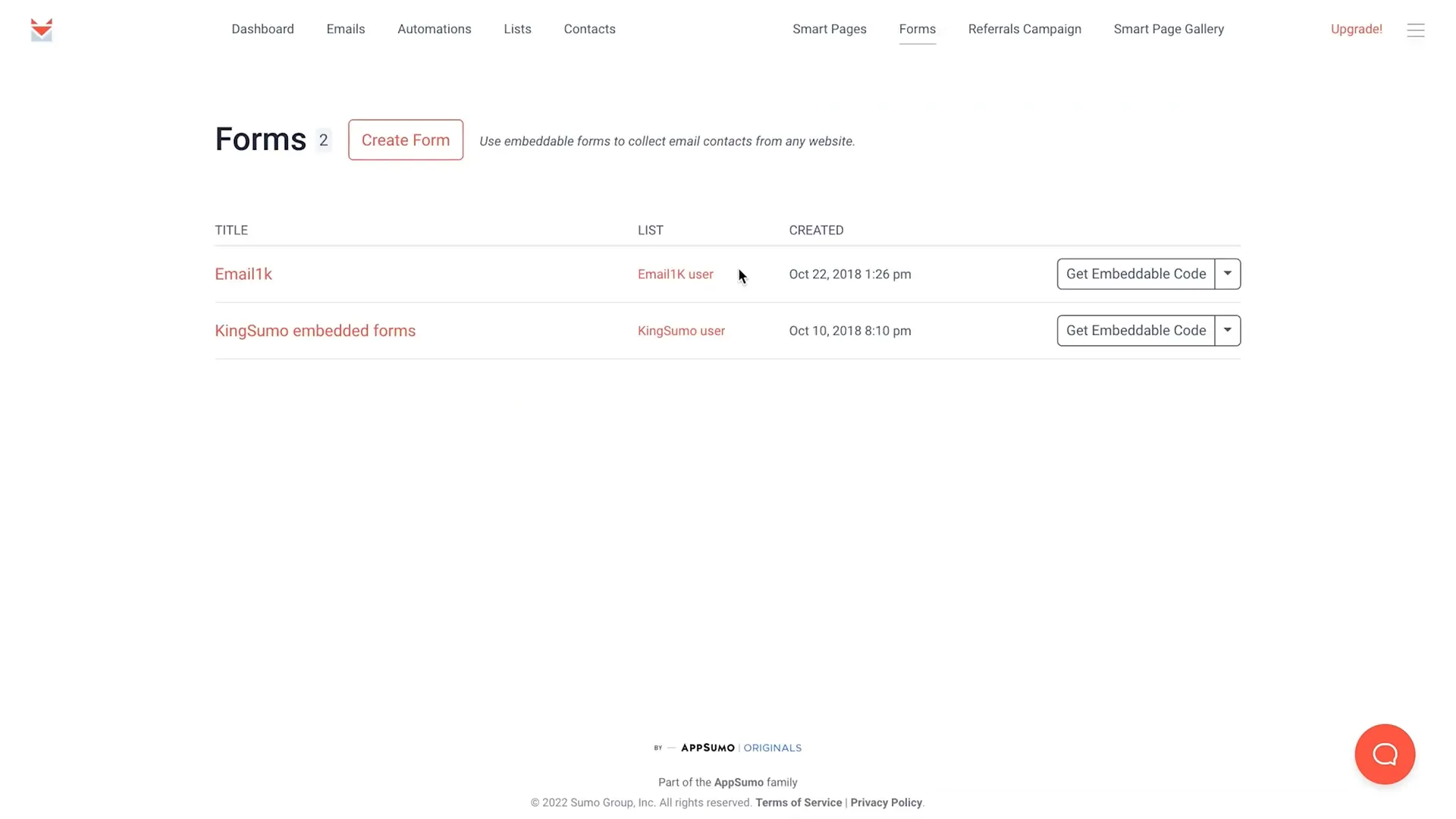 SendFox smart pages and forms creation screen