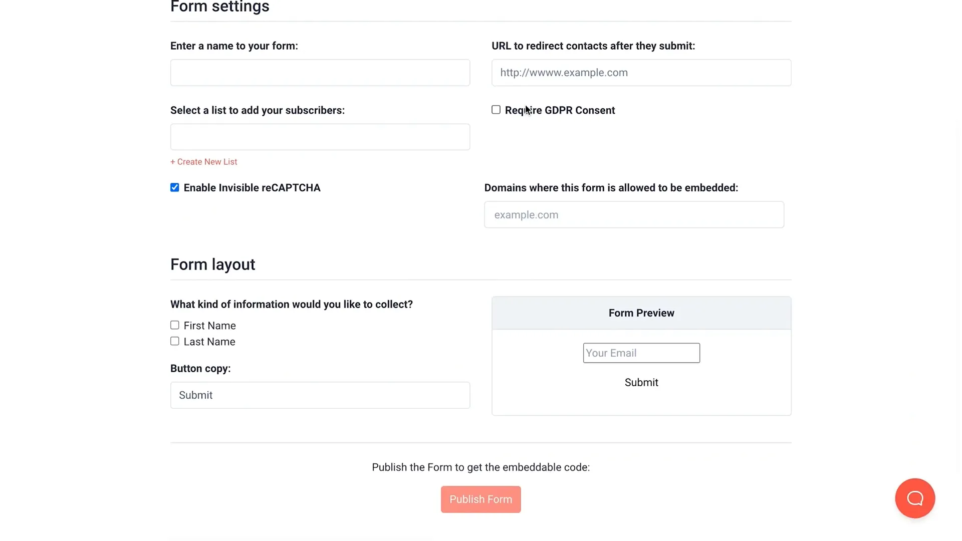 SendFox GDPR compliance and recapture settings