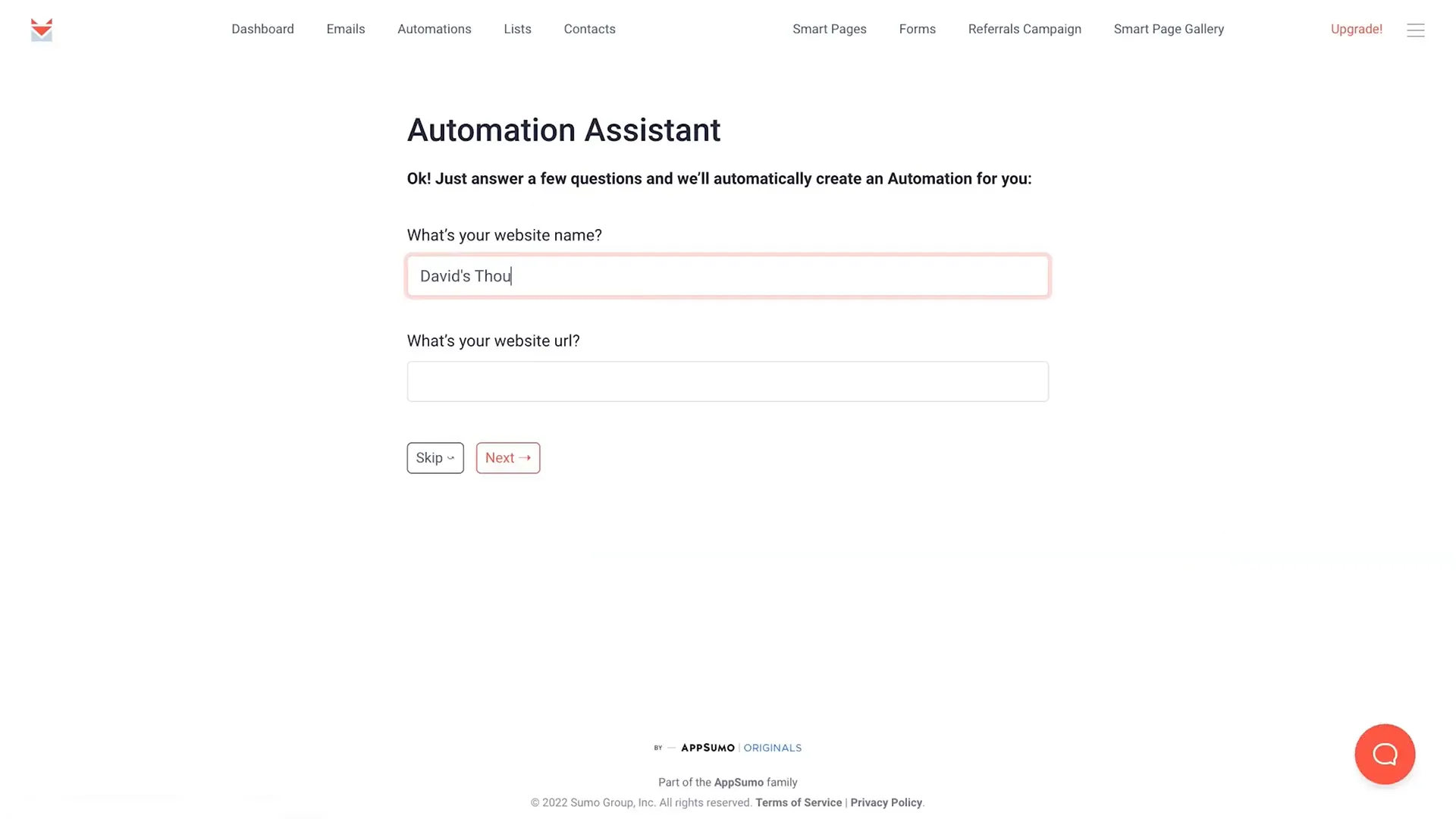 SendFox automation assistant interface for setting up email sequences