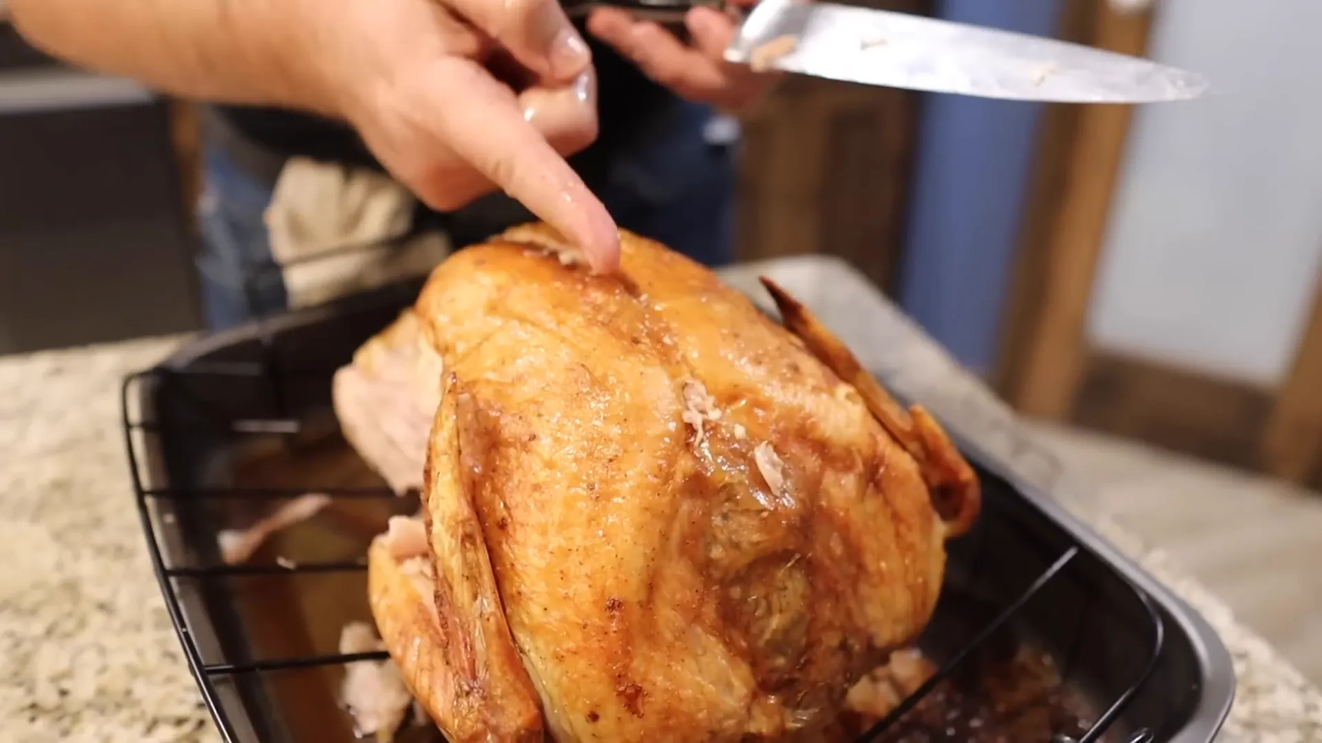 Locating the breastbone to begin carving