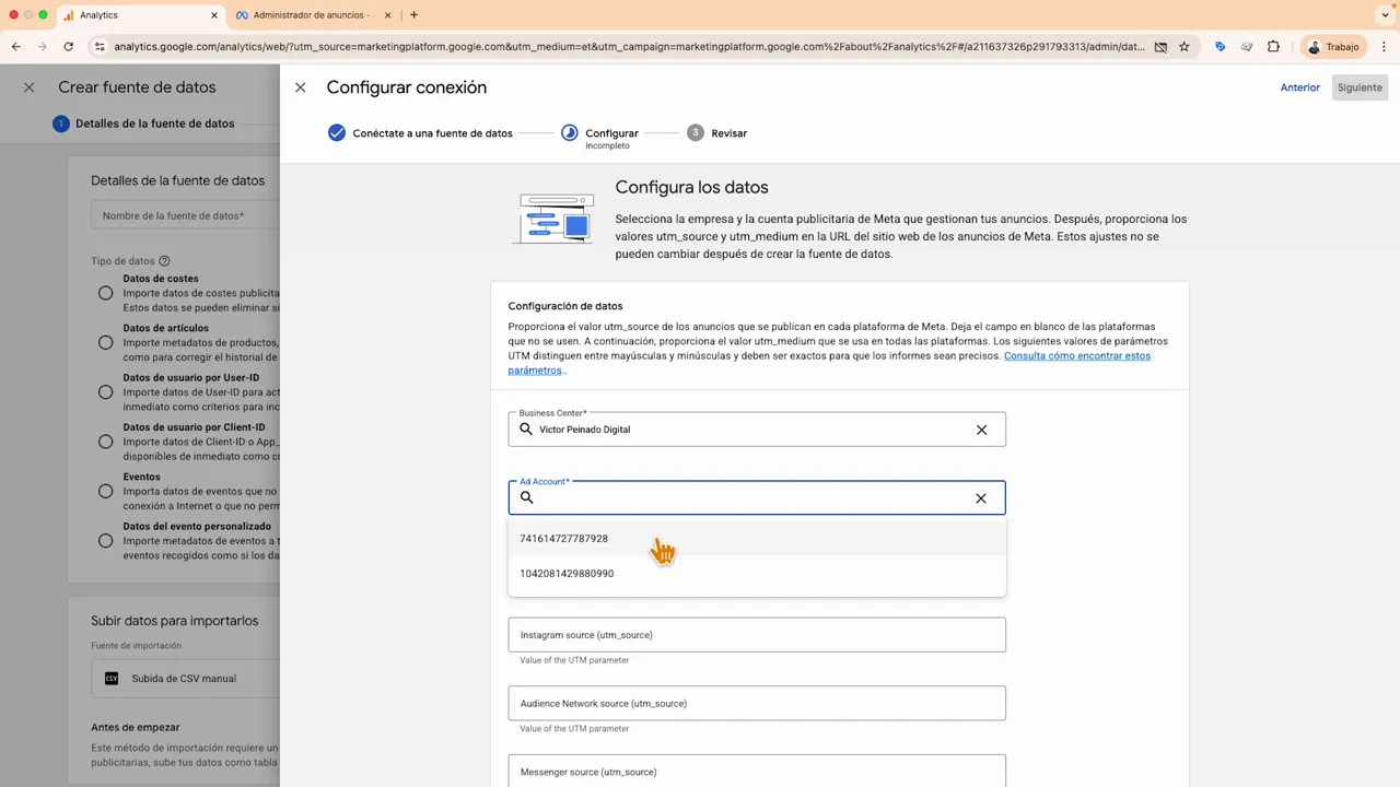 Confirmación de conexión entre Meta y Google Analytics 4