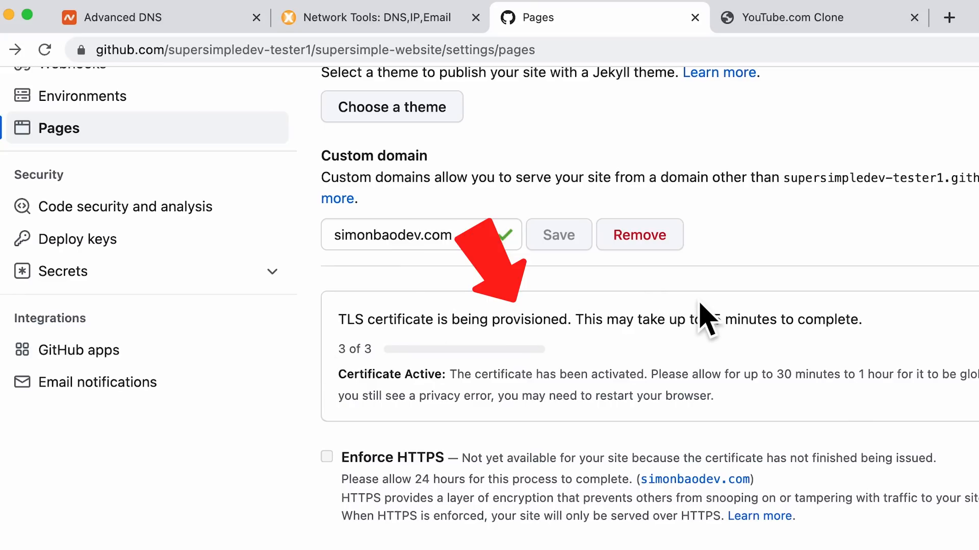 Setting up HTTPS for GitHub Pages