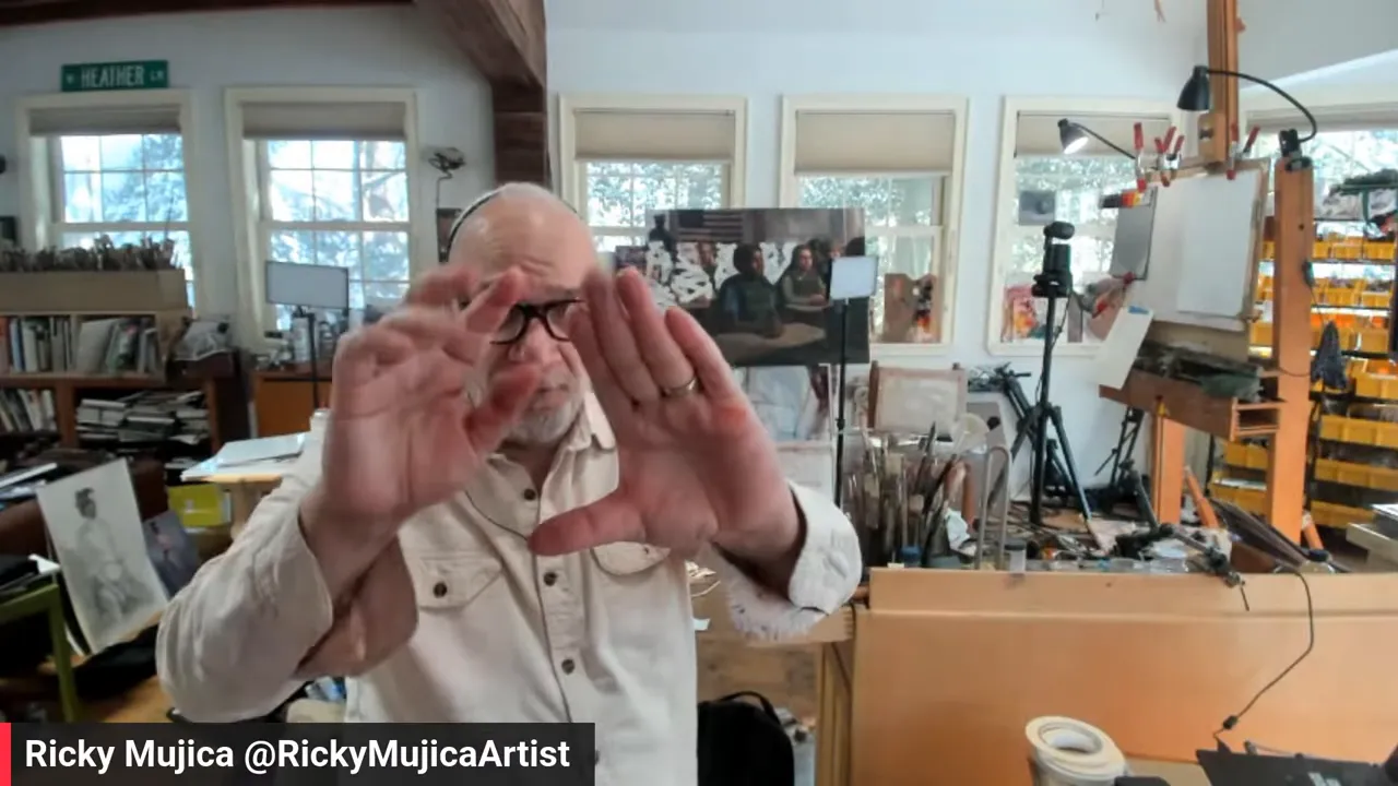 instructor holding hands in a triangular viewfinder to measure proportions