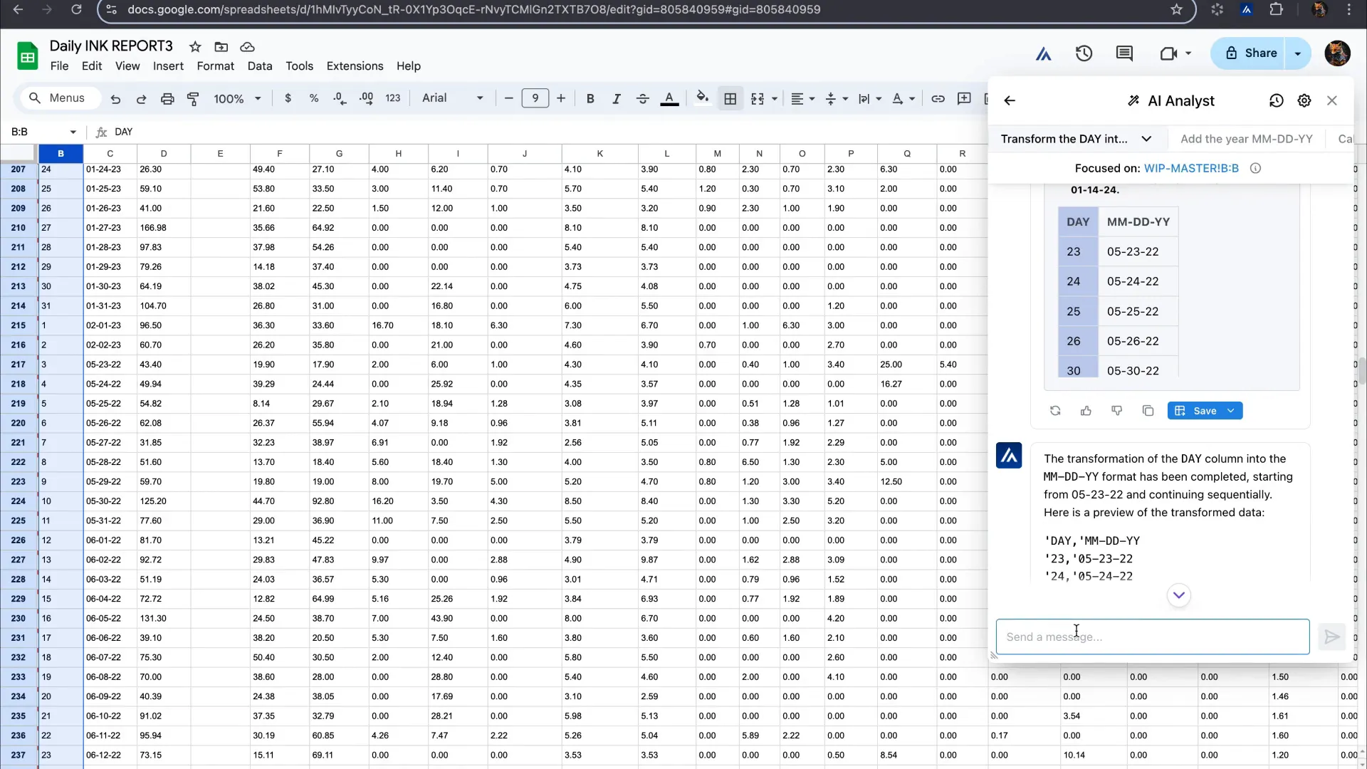 AI connected to Google Sheets for analysis