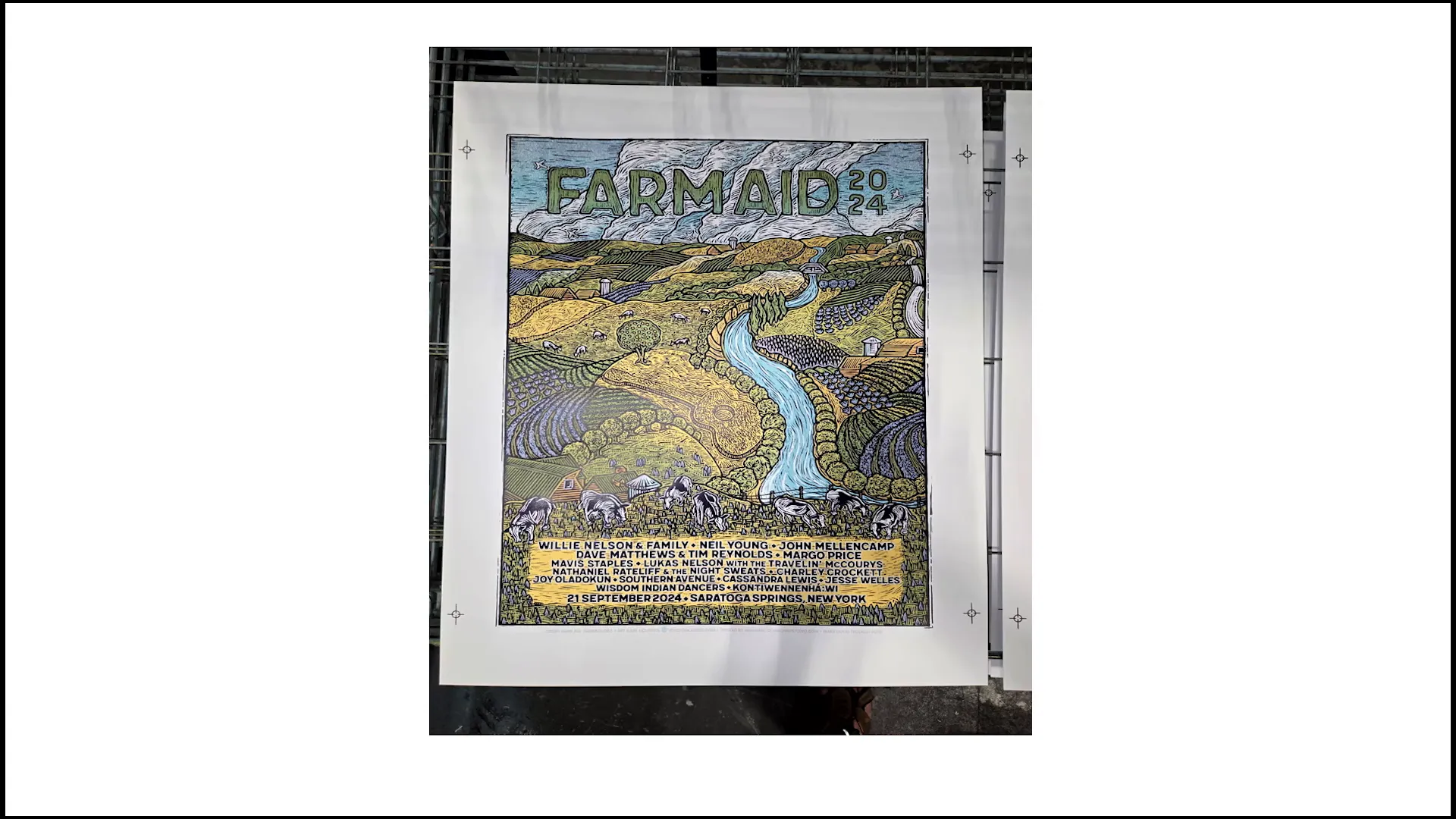 Close-up of Farm Aid poster showing multi-color layering