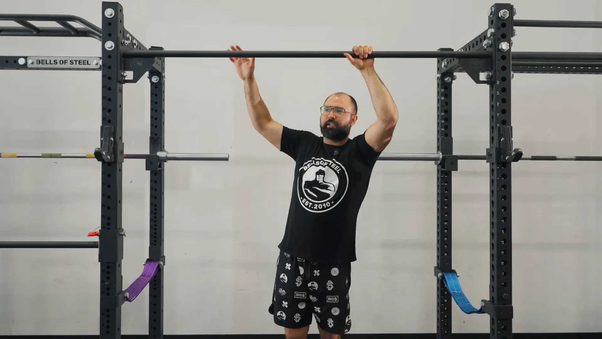 70-inch pull-up bar connecting two racks