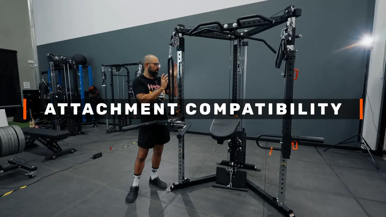 All‑In‑One Trainer with bold title overlay reading 'ATTACHMENT COMPATIBILITY'