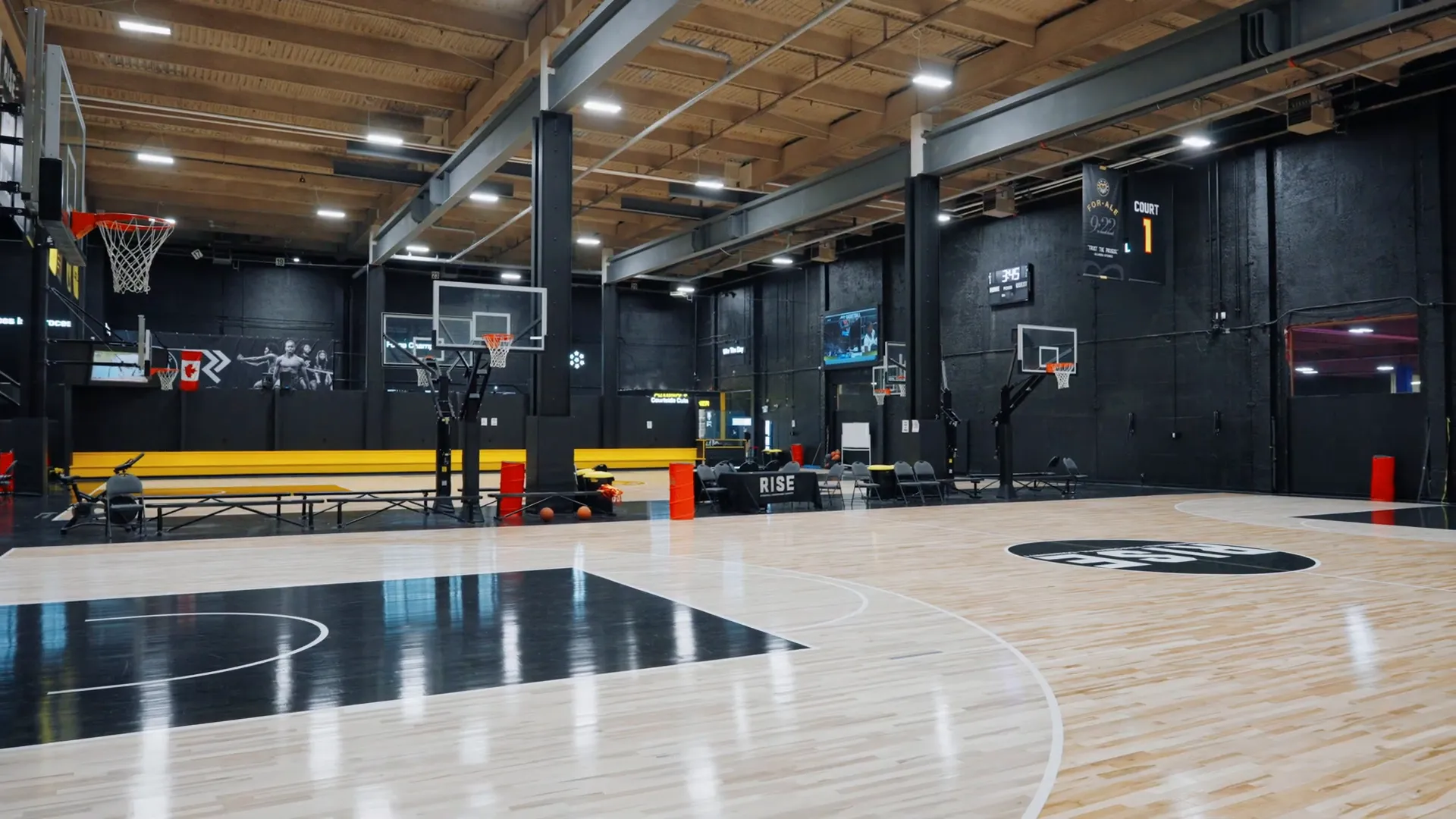 Entrance view of RISE Basketball Sports Complex with courts and training areas