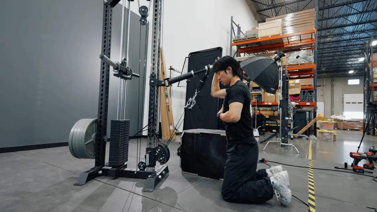Landmine attachment positioned for shoulder presses while standing