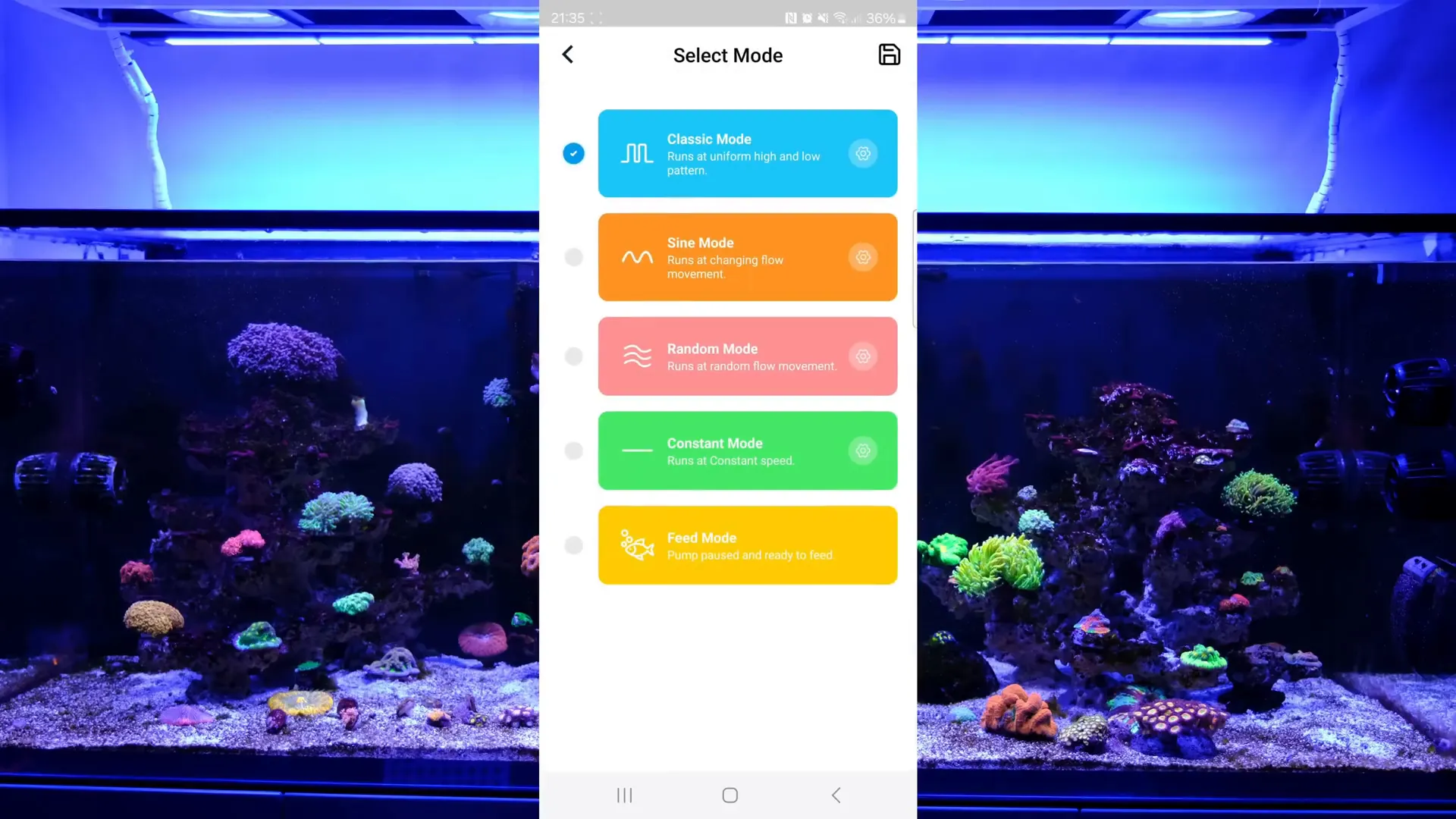 Jecod app interface showing flow mode options