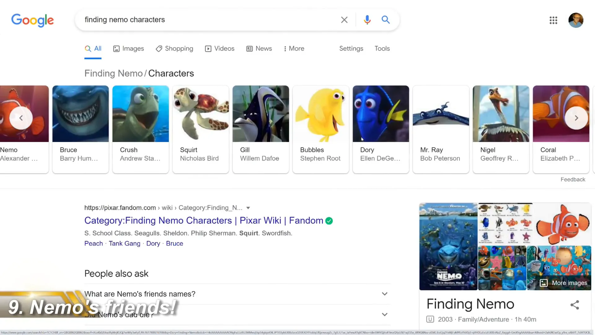Other Finding Nemo characters in an aquarium