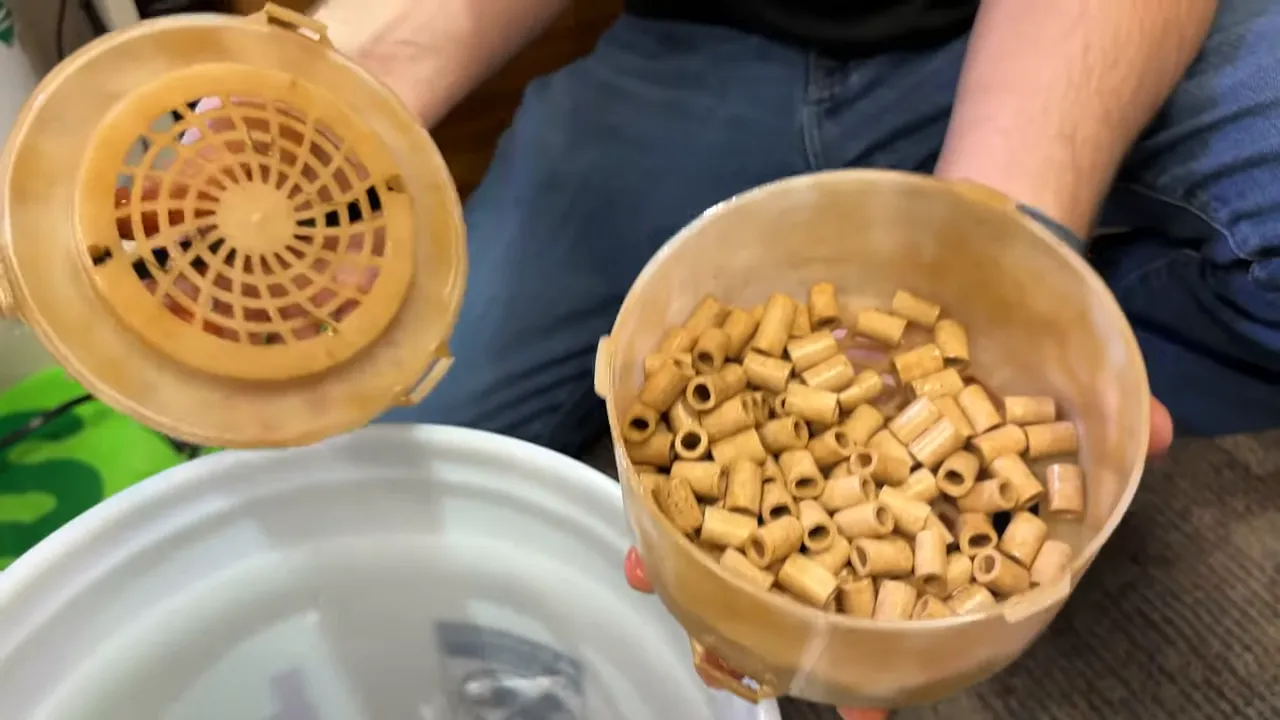 Canister filter basket filled with ceramic biological media