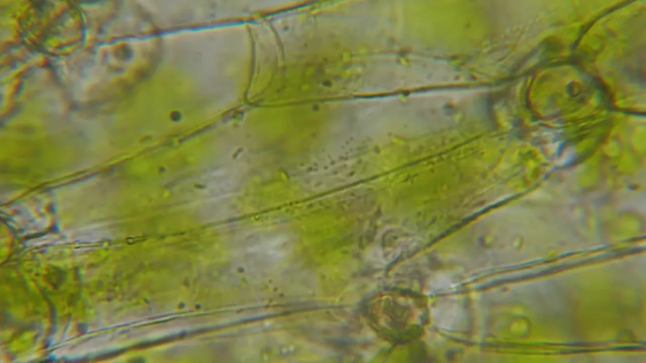 Microscopic green algae and debris visible under magnification