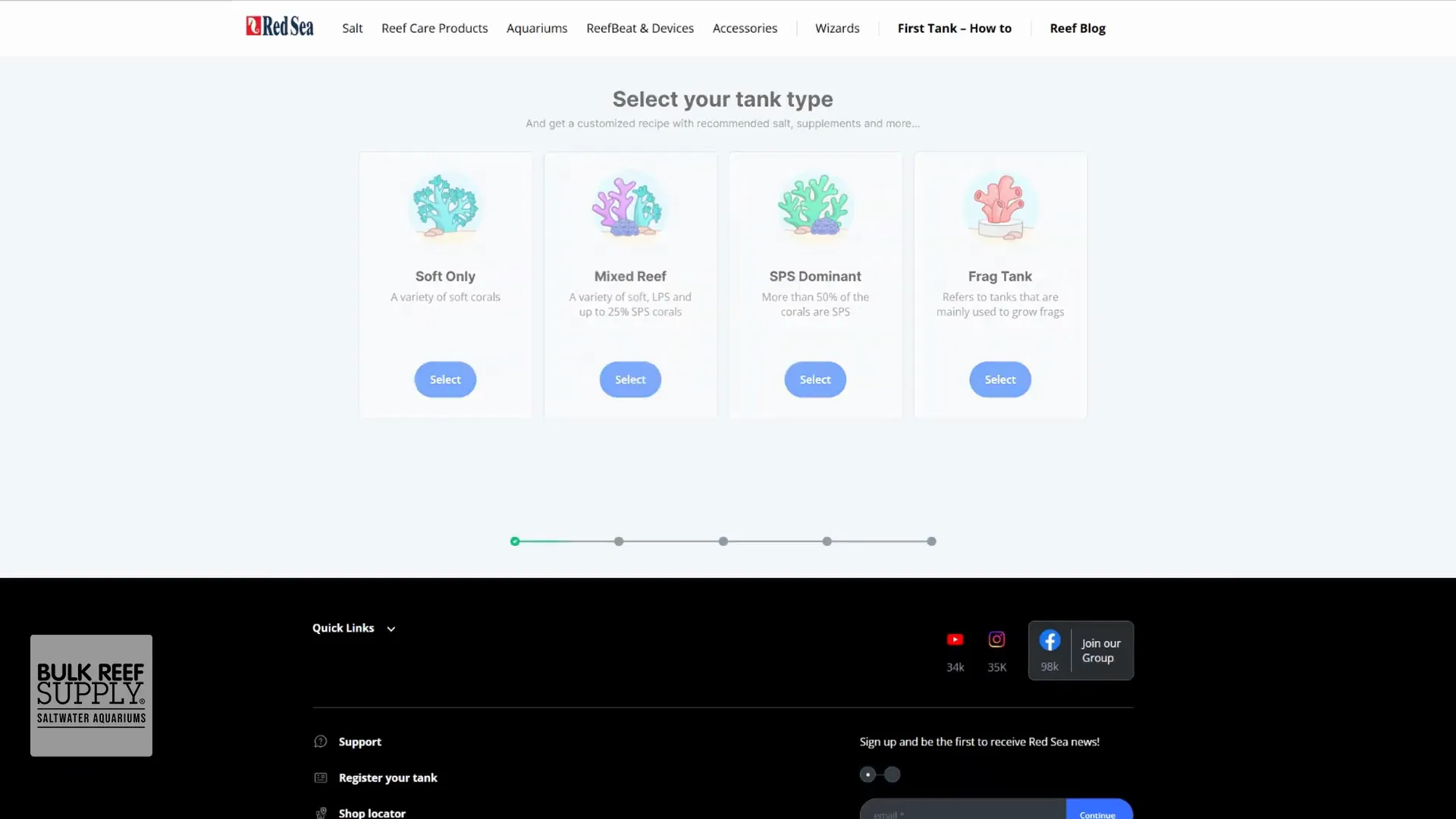 Red Sea my recipe wizard interface on website