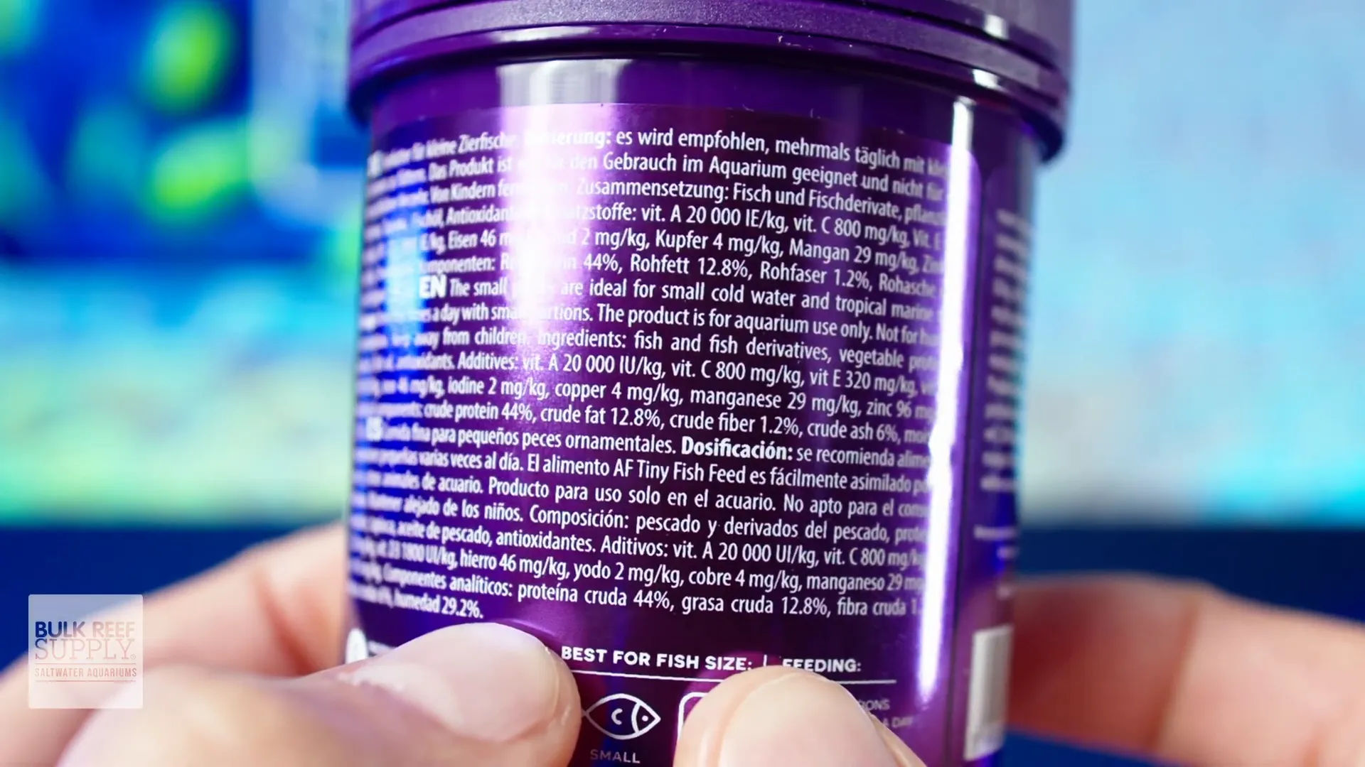 Jar of Aquaforest Food ingredients and label