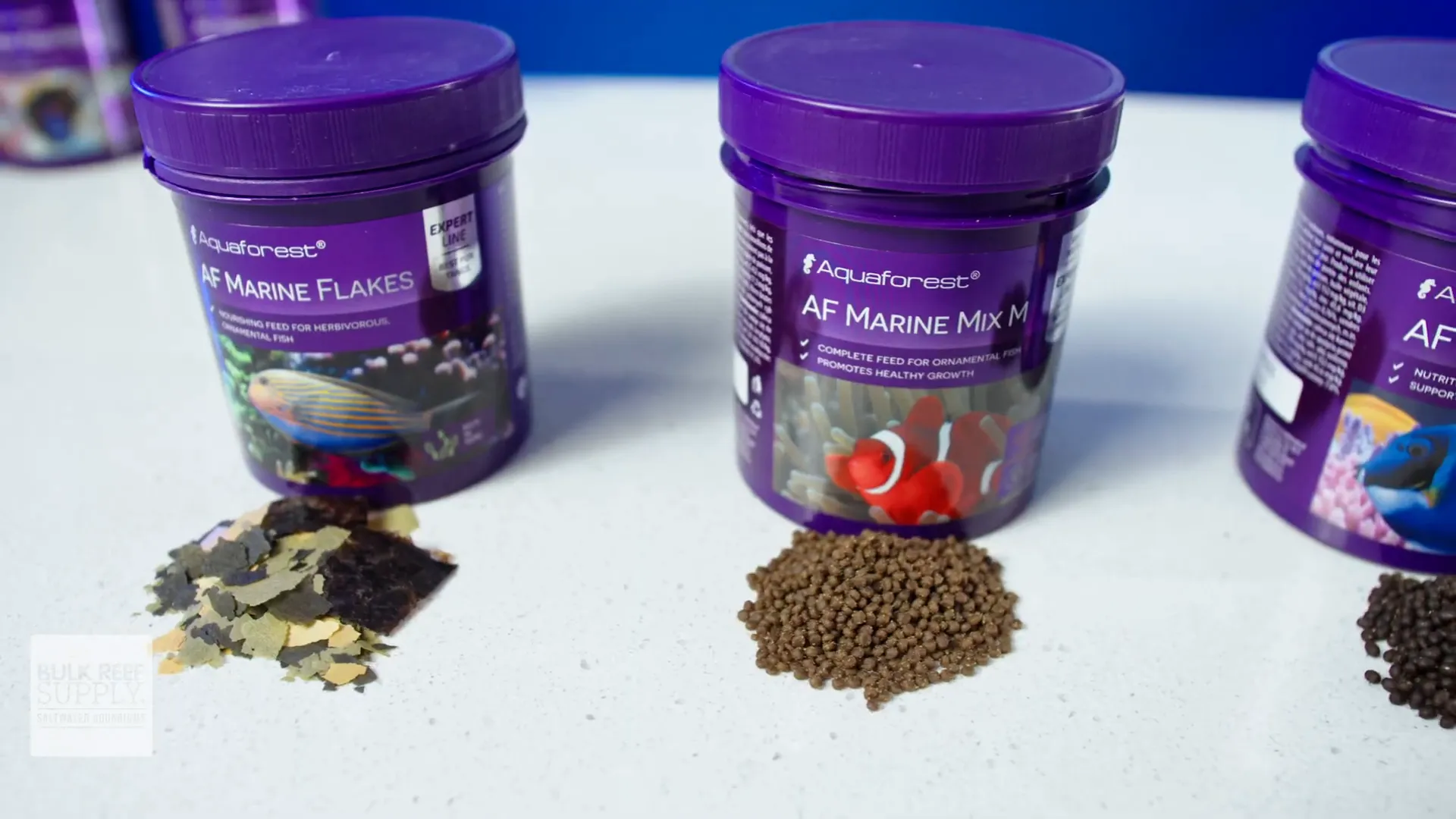 Close-up of marine algae and pellet samples from Aquaforest