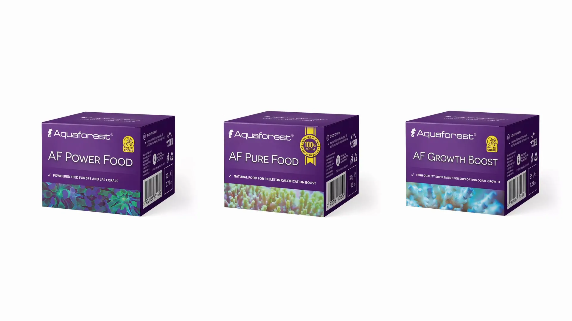 Aquaforest coral foods including AF Power Food and AF Growth Boost