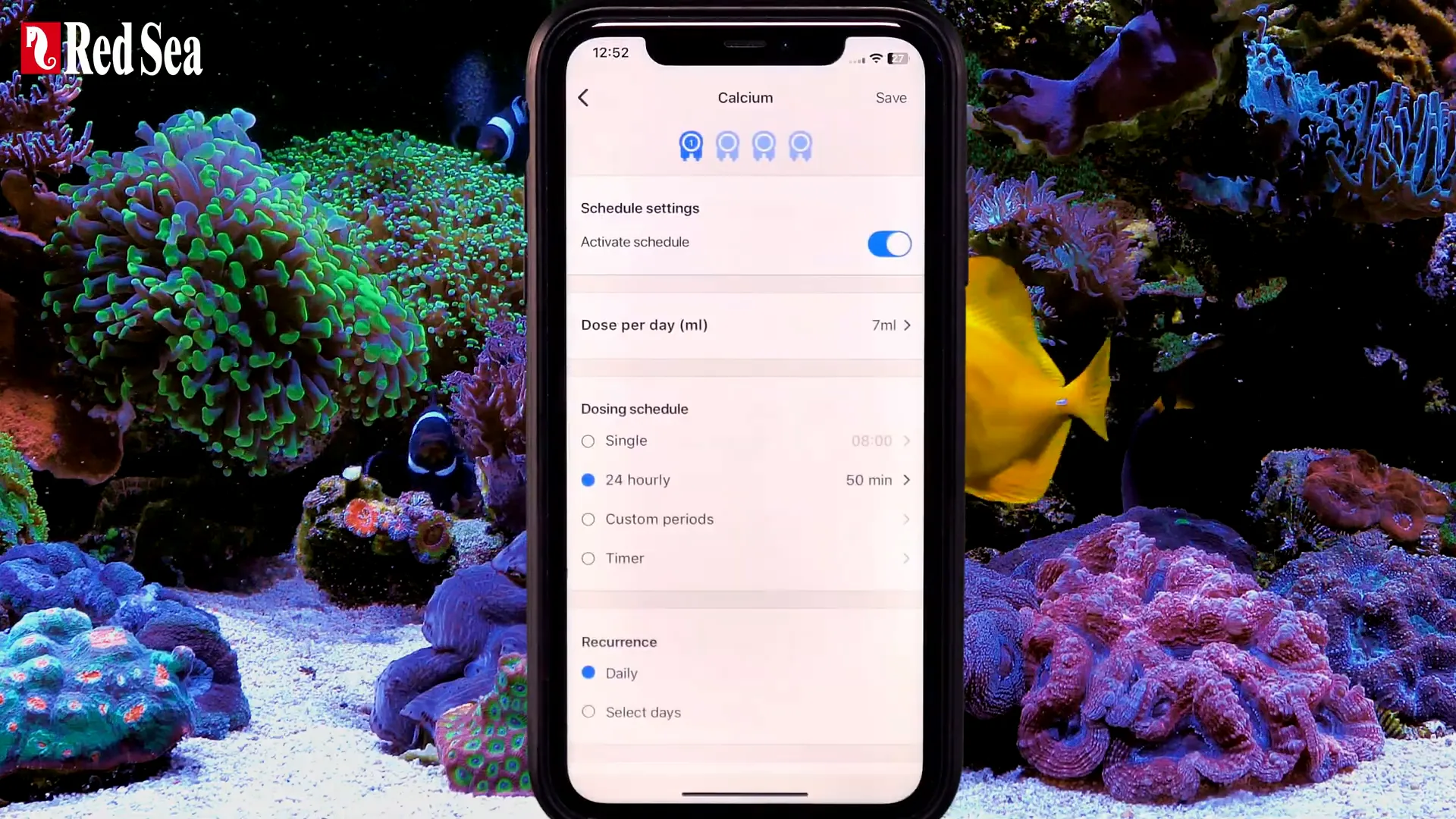ReefDose 4 setup interface on ReefBeat app