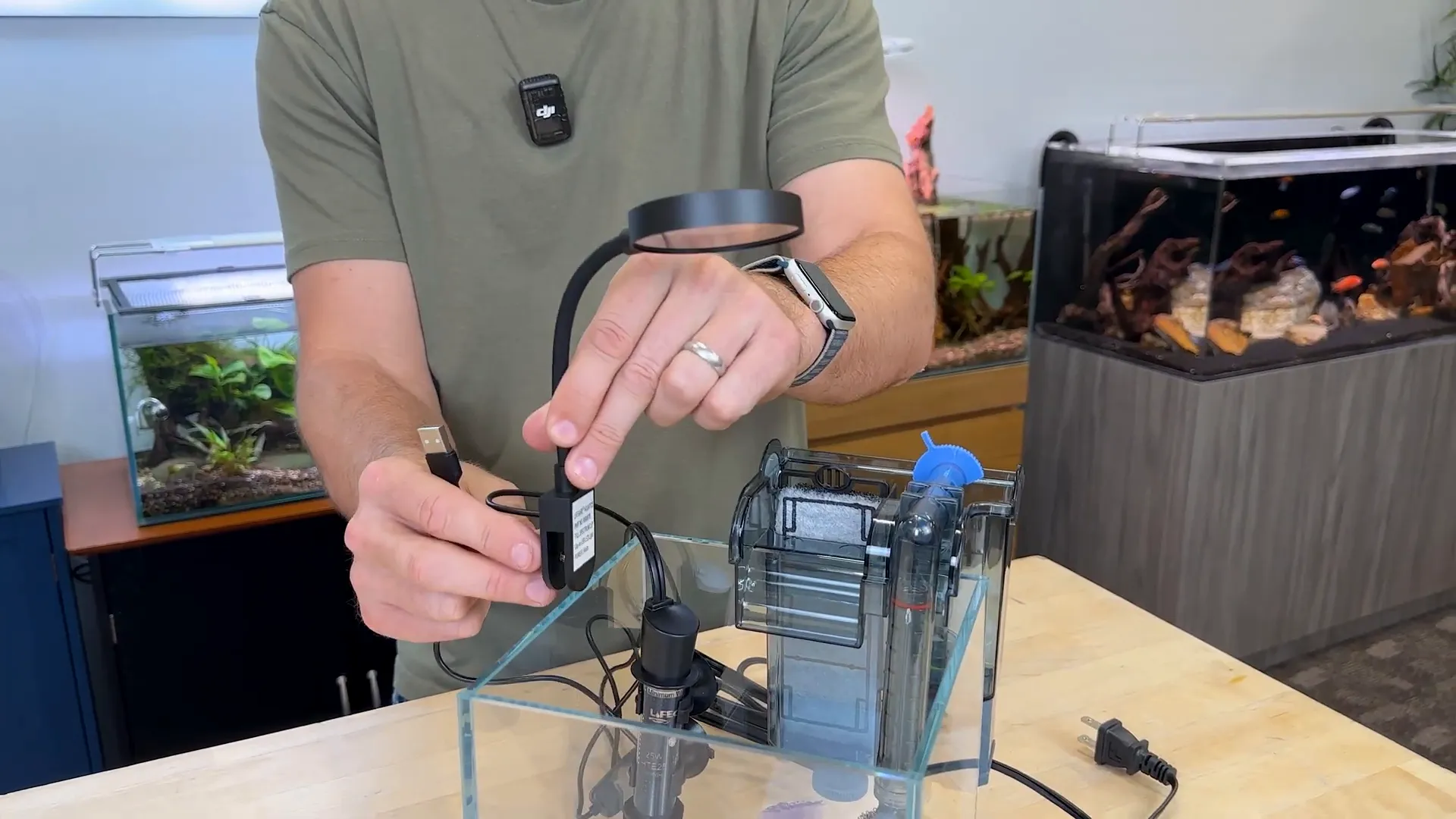 Tiny LED light installed on the side of the tank