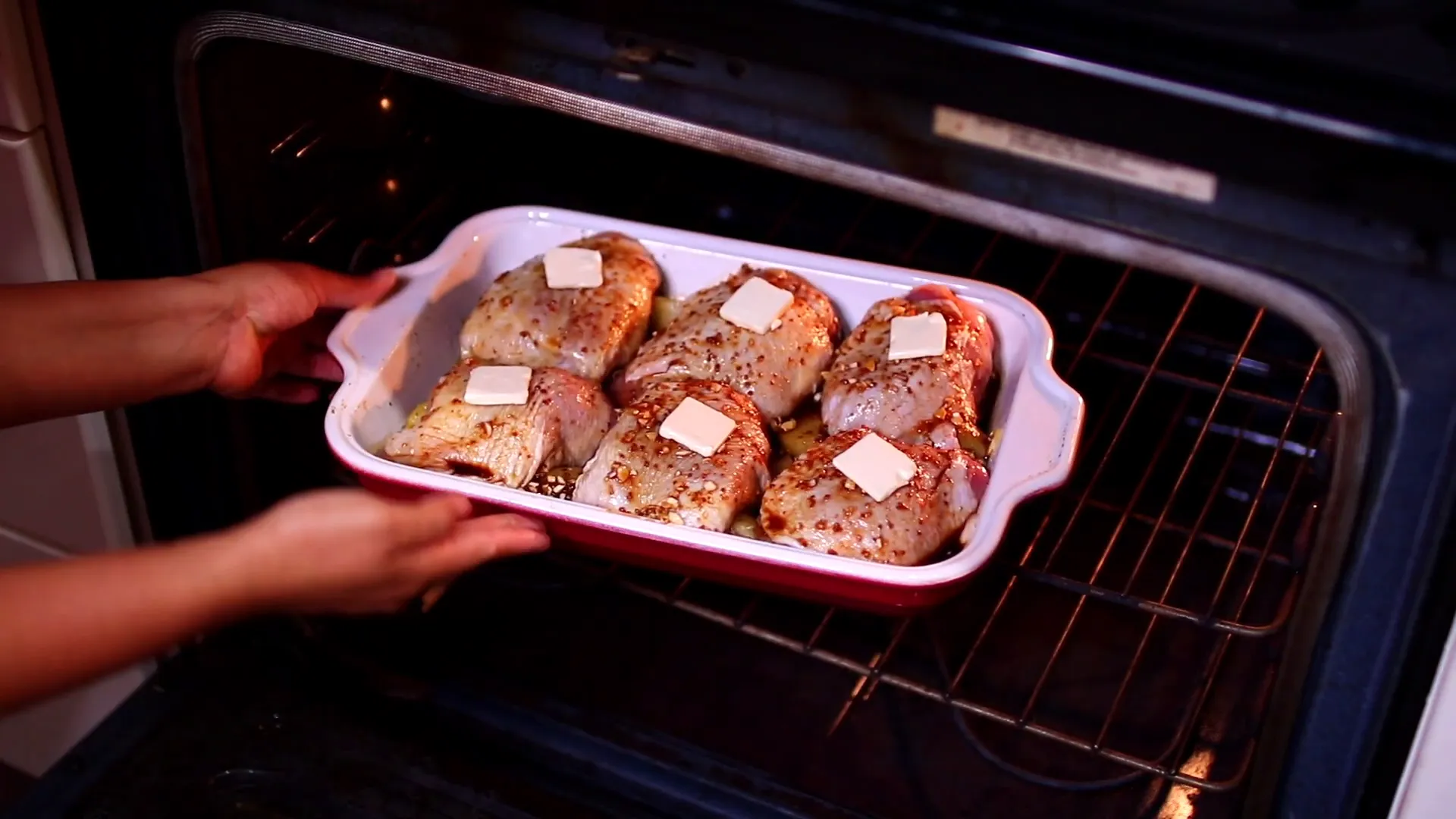 Baking the chicken and potatoes