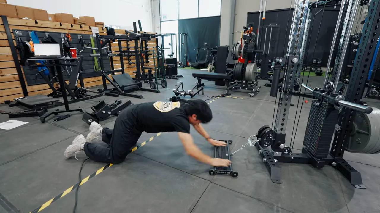 Glute ham slider attached low for advanced ab rollouts