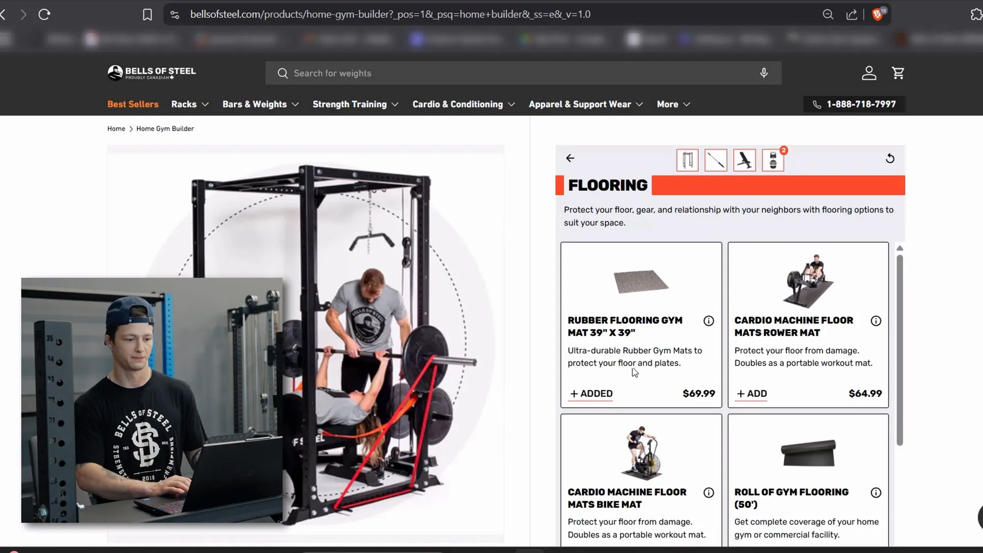 Final cart view listing the rack, bar, bench, plates, mats, and magnetic collars