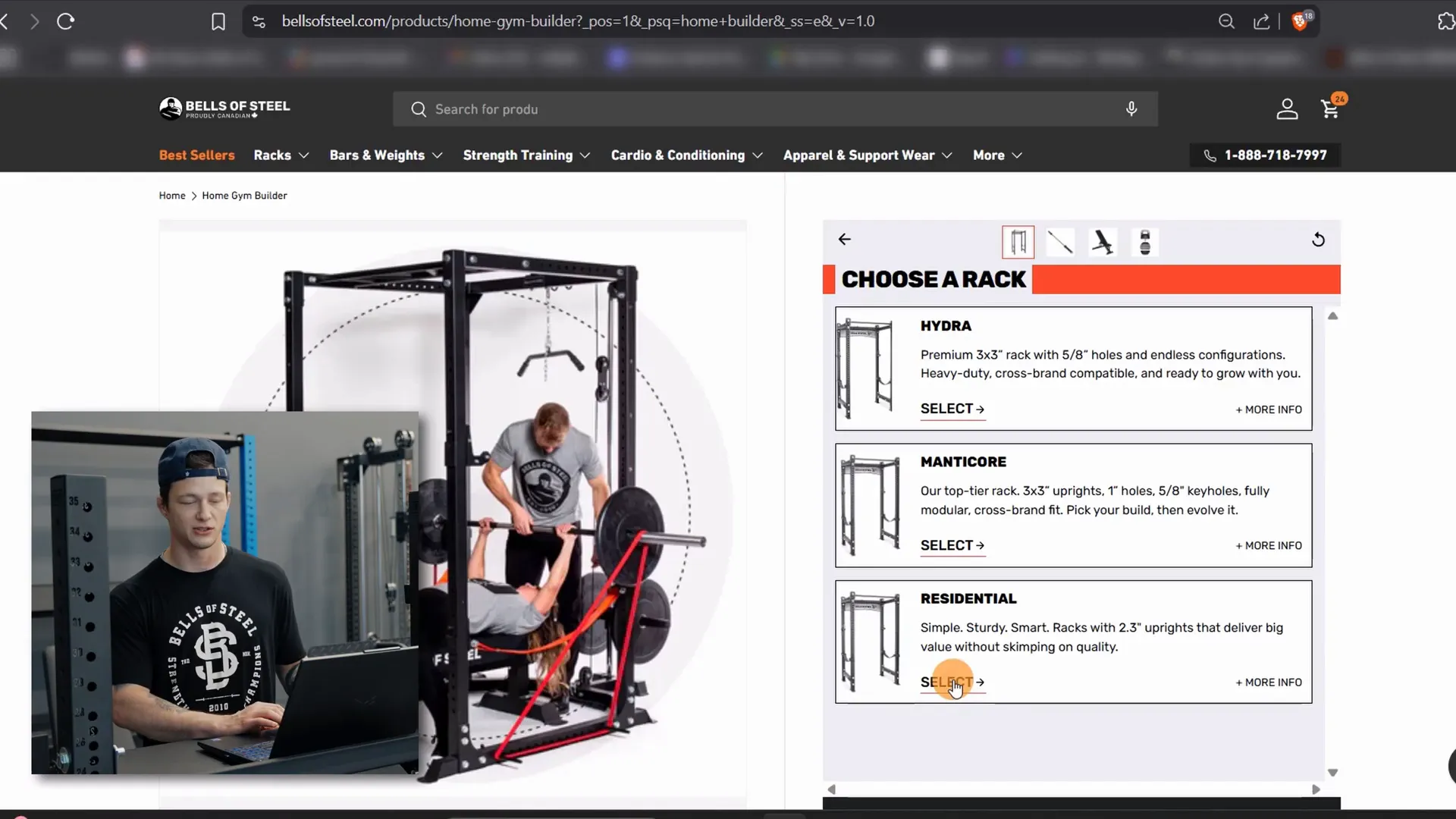 Bells of Steel homepage showing the Home Gym Builder option