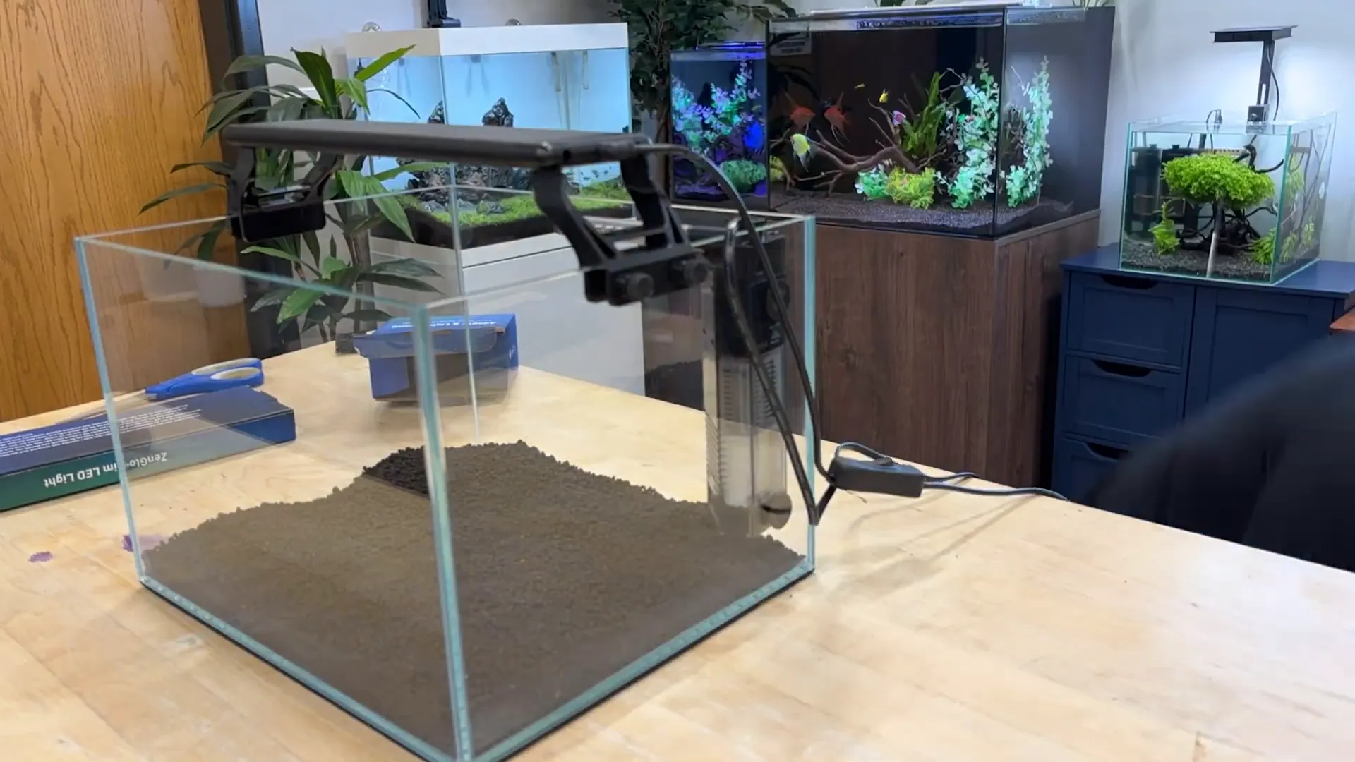 Slim LED light installed on betta tank