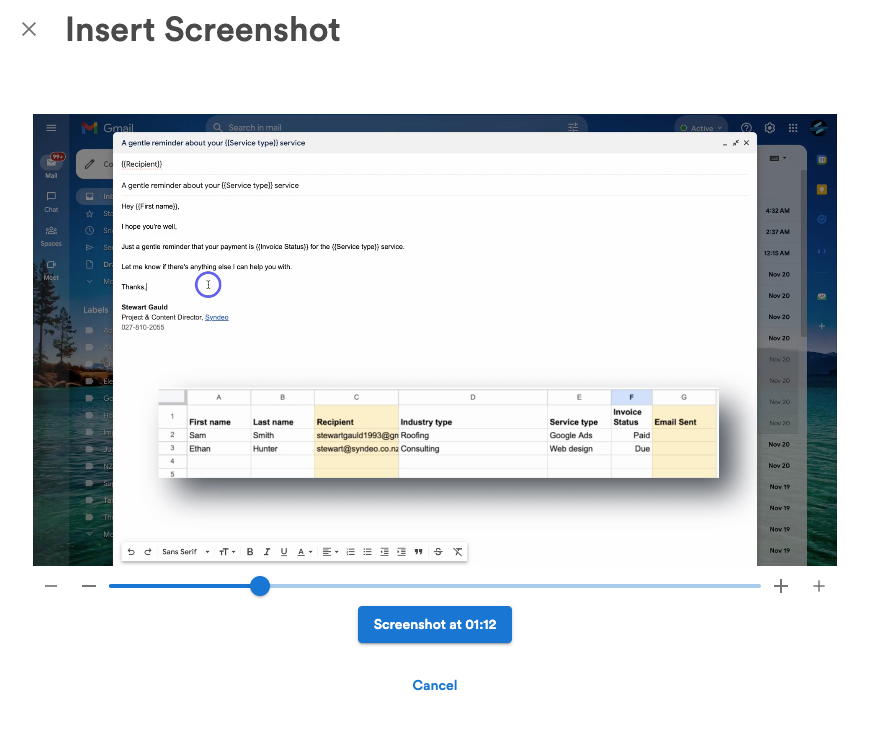 Manual screenshot selector