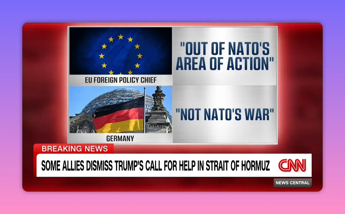 Informationsgrafik mit EU-Sternen, deutscher Flagge und Texten 'Out of NATO's area of action' und 'Not NATO's war'