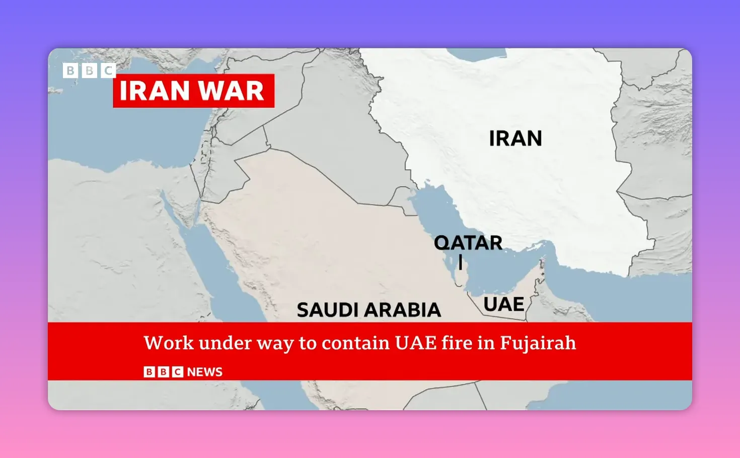 Carte du Golfe Persique montrant Iran, Qatar, Saudi Arabia et UAE — localisation stratégique du détroit d'Ormuz