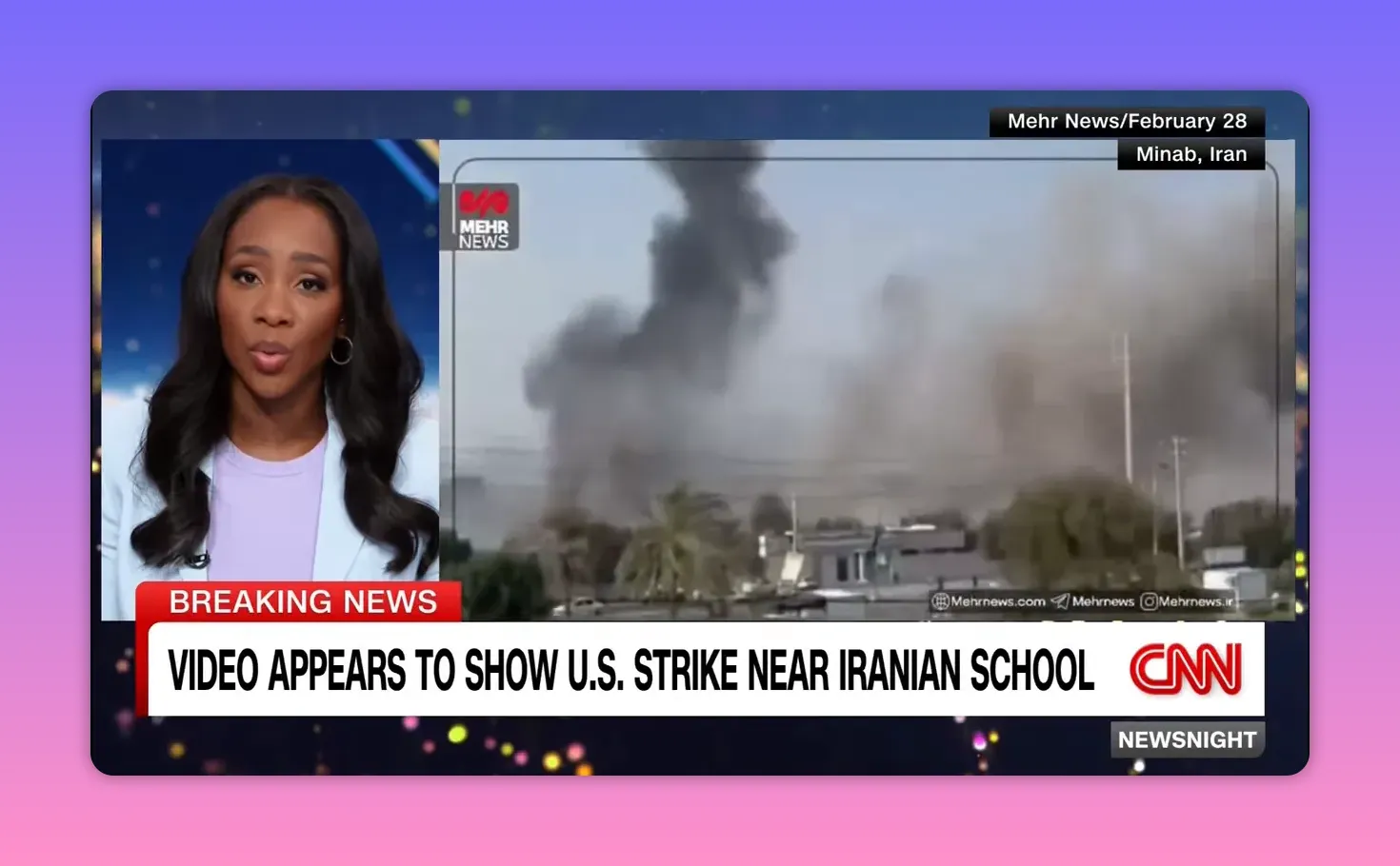 Standbild eines mutmaßlichen Angriffs: große schwarze Rauchsäule über Wohngebiet, geeignet zur Kontextualisierung des Vorfalls