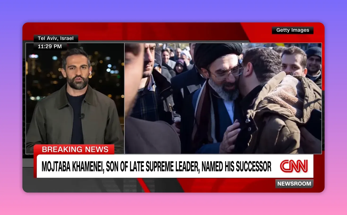 Religiöser Mann mit Turban und Brille spricht/umarmt einen Unterstützer in einer Menschenmenge