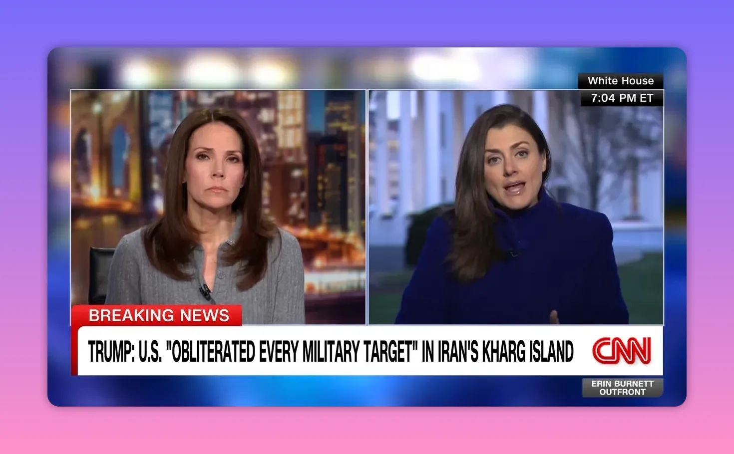 Klares Split‑Screen Bild einer Nachrichtensendung mit dem Chyron: 