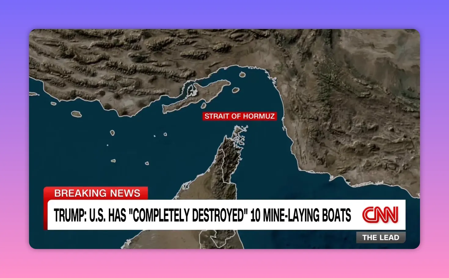 Karte der Straße von Hormus zwischen dem Persischen Golf und dem Golf von Oman mit markierter Engstelle.