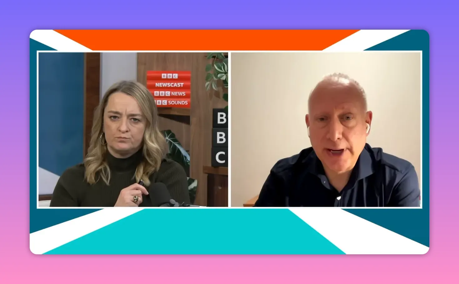 Duplex BBC avec animatrice et expert analysant la relation Russie Iran