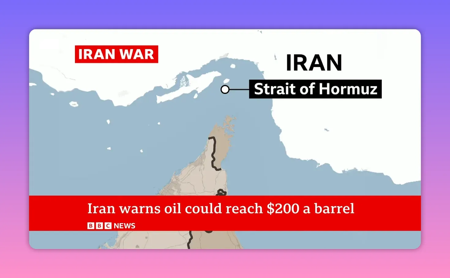 Carte annotée du détroit d'Hormuz indiquant sa position entre le Golfe et l'océan