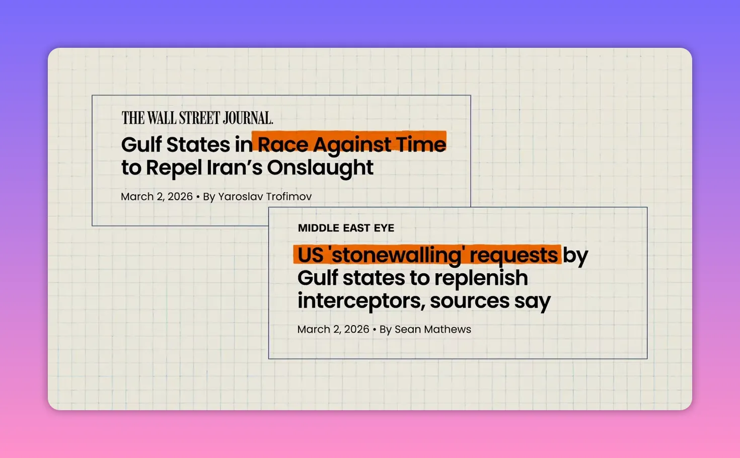 titre de presse montrant 'Race Against Time' et une demande de réapprovisionnement en intercepteurs